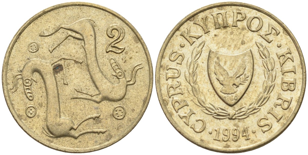 Кипр 2 цента 1994 KM 54.3 никель латунь 4174-1263