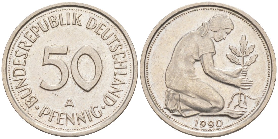 ФРГ 50 пфеннигов 1990 A J 384a, KM 109.2 медно-никель 63-358