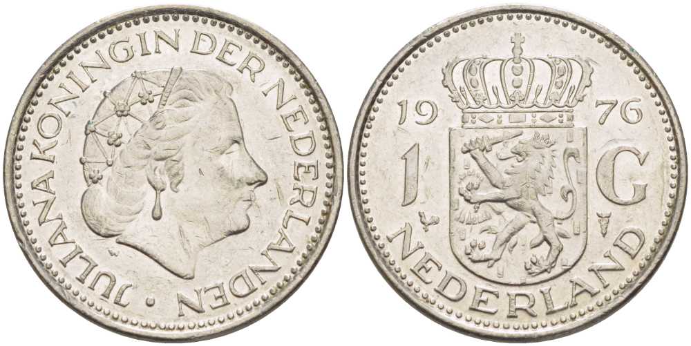 Нидерланды 1 гульден 1976 Юлиана (1948-1980) KM 184а никель 212-1146