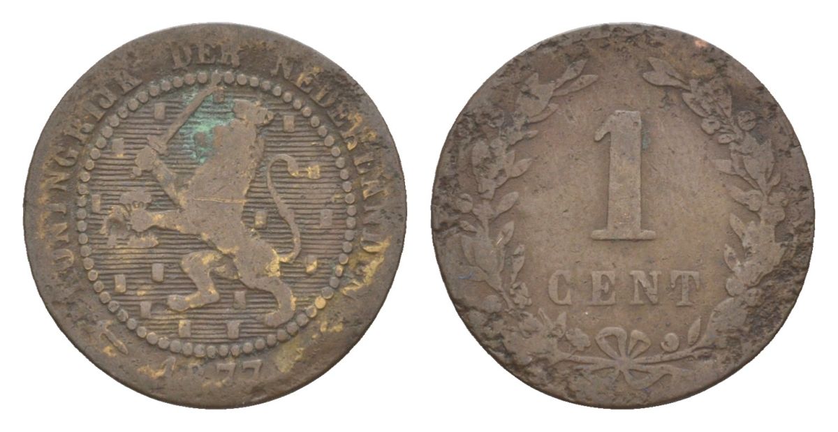 Нидерланды 1 цент 1877 Виллем III (1849-1890) KM 107 бронза 57-1269