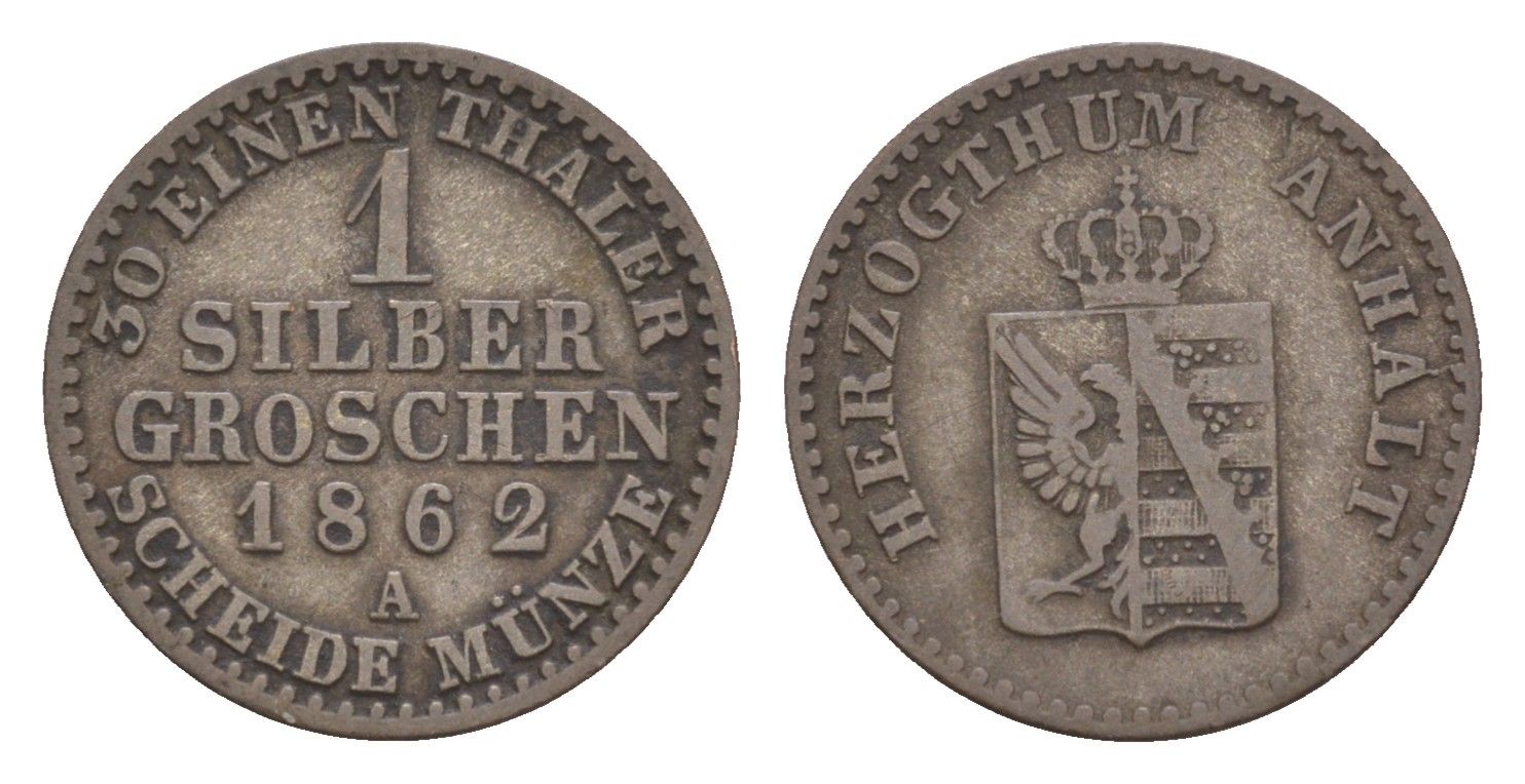 Ангальт-Бернбург 1 грош 1862 KM 95, AKS 23, J. 69 серебро 4659-115