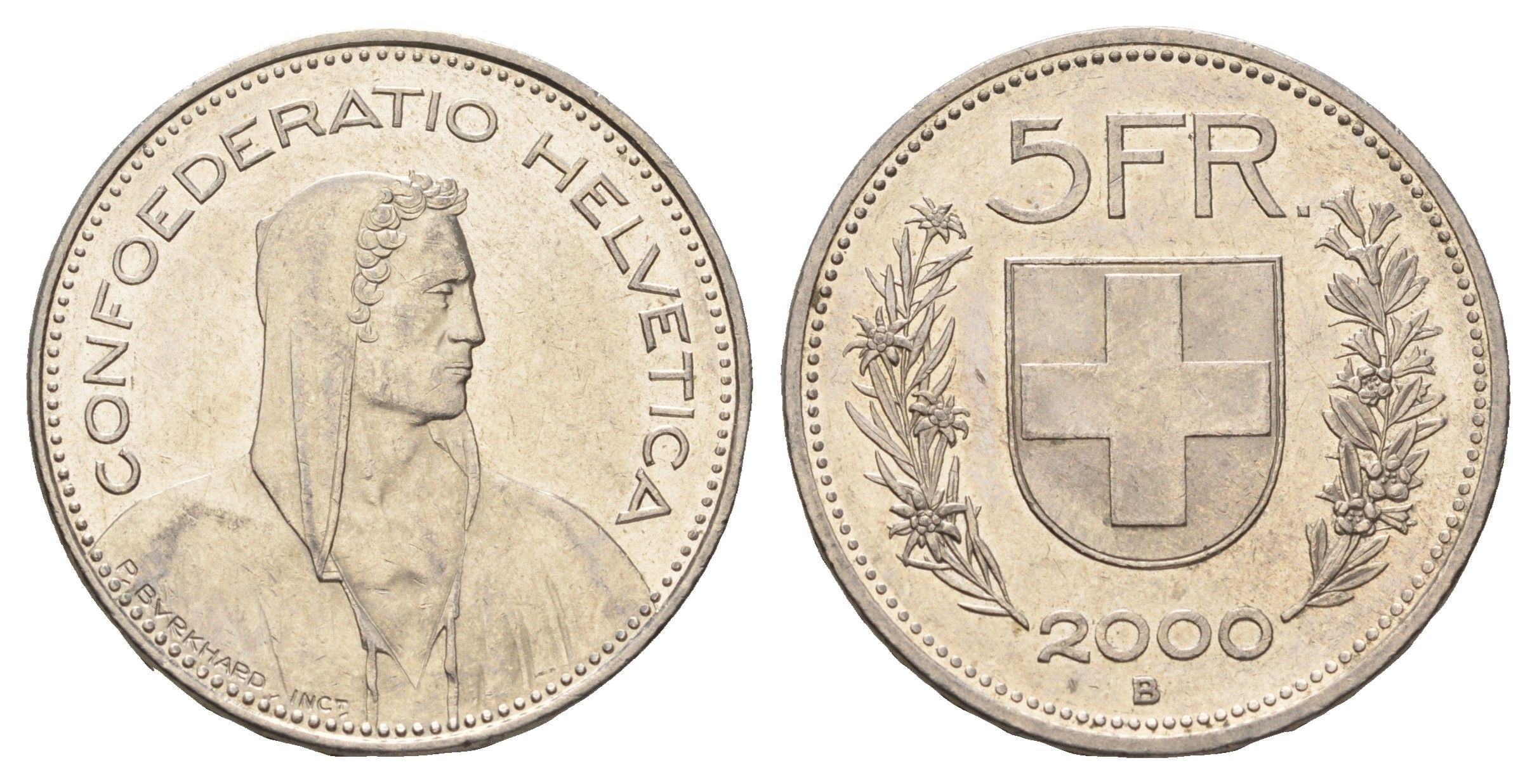 Швейцария 5 франков 2000 B KM 40a.4 медно-никель 4521-1124