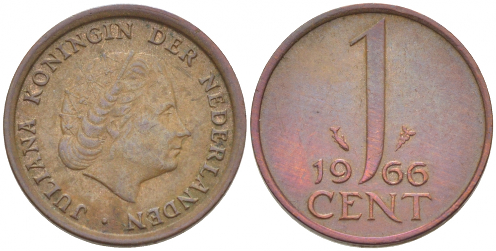 НИДЕРЛАНДЫ 1 ЦЕНТ 1966 ЮЛИАНА KM 180 бронза 3457-1027