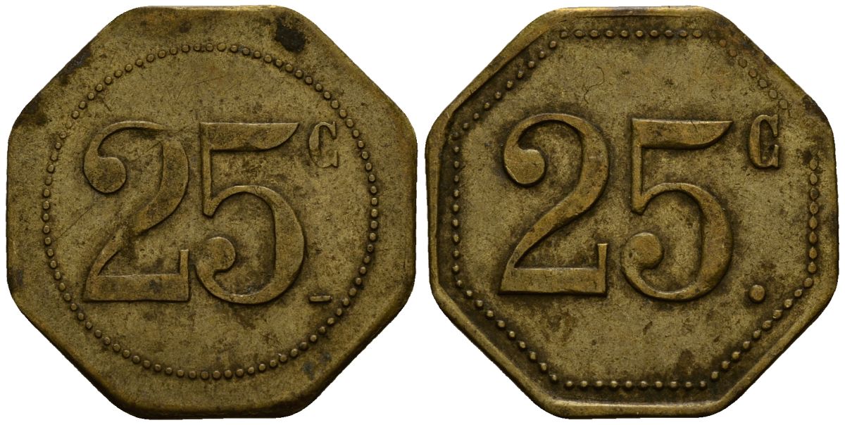 Франция 25 сантимов ND ресторанный жетон латунь 4166-425