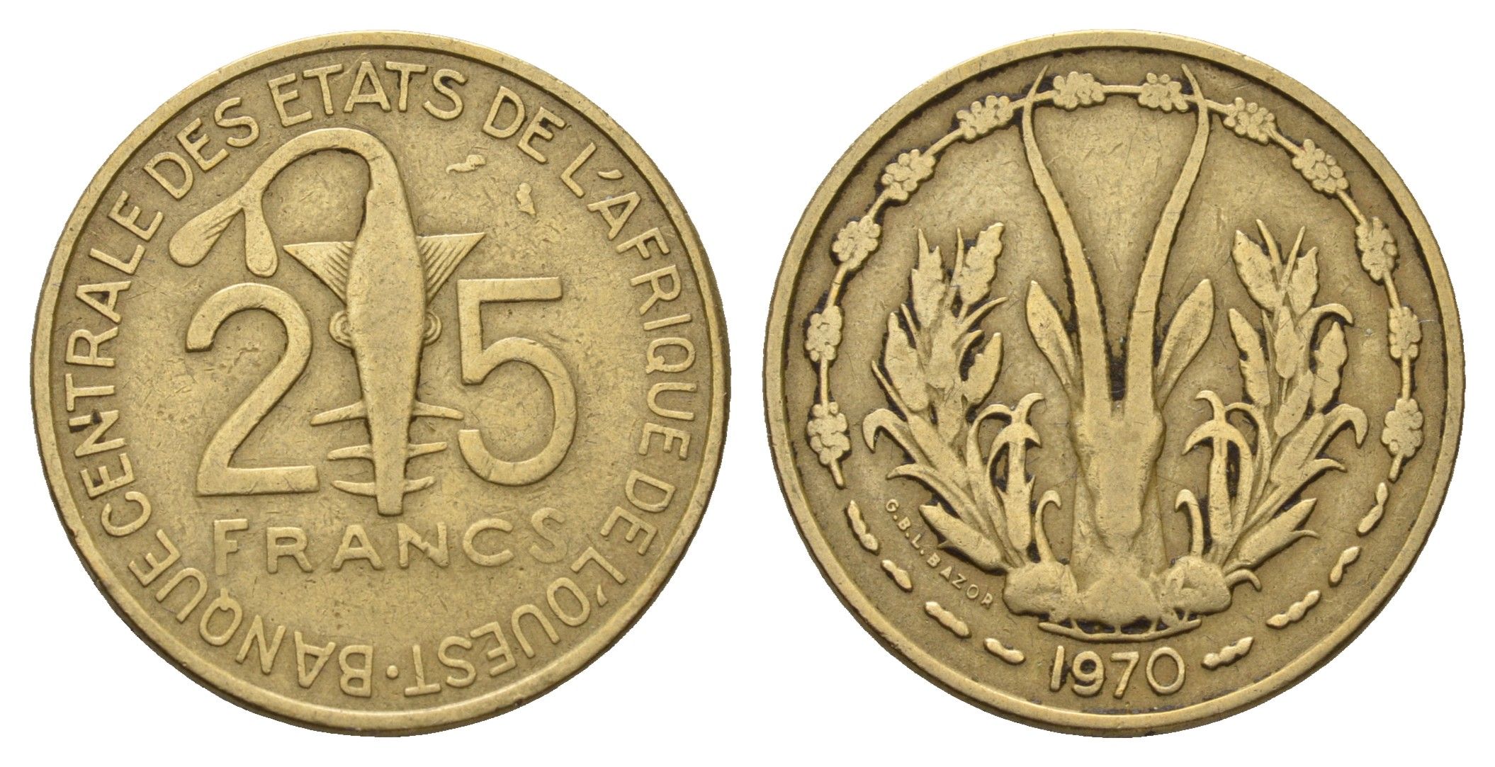 Западная Африка (ВСЕАО) 25 франков 1970 KM 5 медь алюминий никель 4114-153