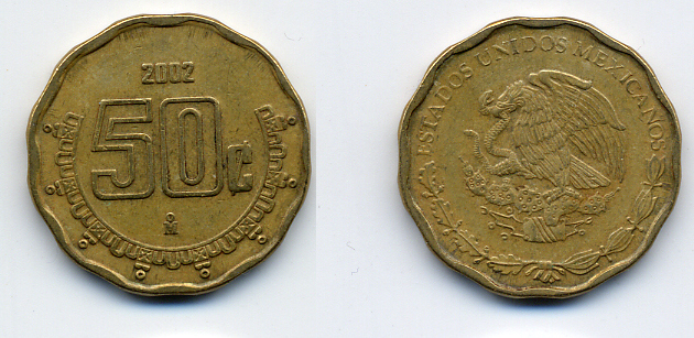 Мексика 50 сентаво 2002 KM 549 алюминиевая бронза 54-1243