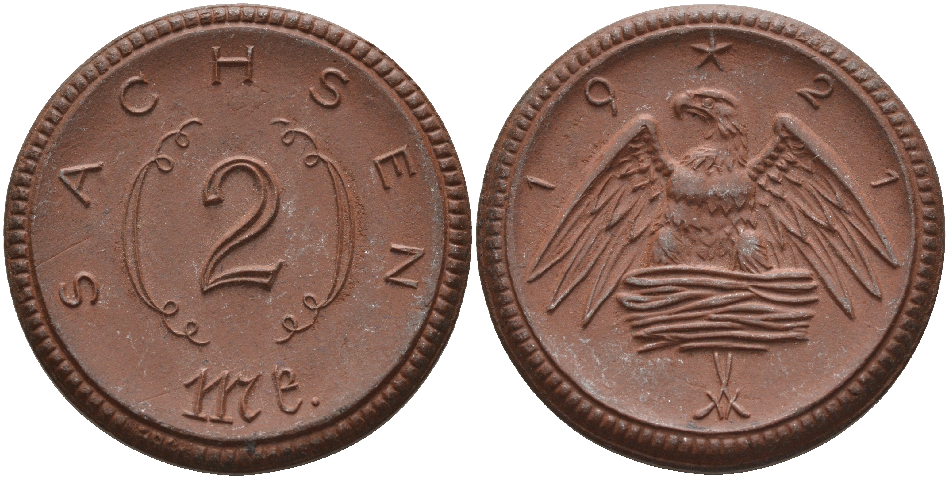 Саксония 2 марки 1921 J. N 56 фарфор 1094-1-61