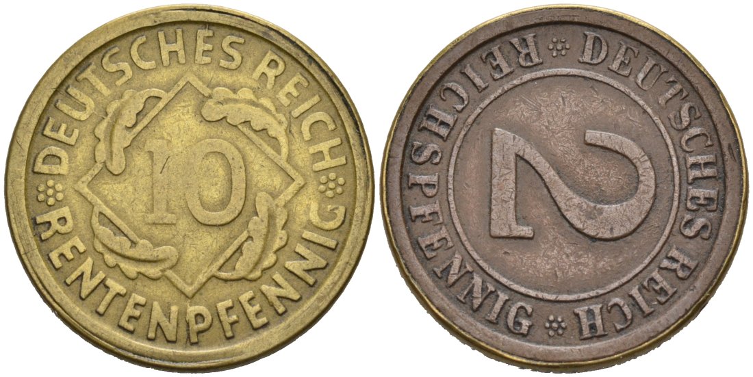 ГЕРМАНИЯ ИГРОВАЯ ПОДДЕЛКА АВЕРС 2 РЕЙХСПФЕННИГА, РЕВЕРС 10 РЕНТЕНПФЕННИГОВ 4563-727