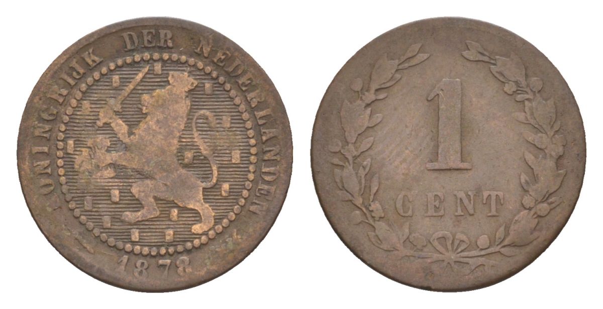 Нидерланды 1 цент 1878 Виллем III (1849-1890) KM 107 бронза 53-126