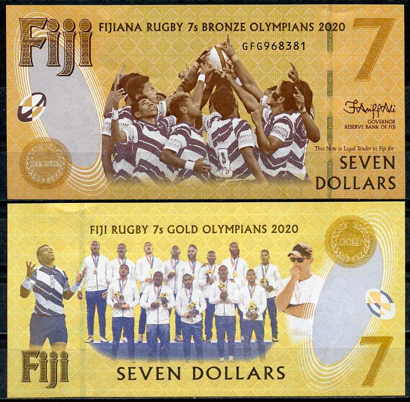 Фиджи 7 долларов 1996 бронзовая медаль по регби на XXXII Олимпийских играх 2021 года в Токио, серия GFG Pick 122 (1)  бумага  UNC (пресс) 449-7-1