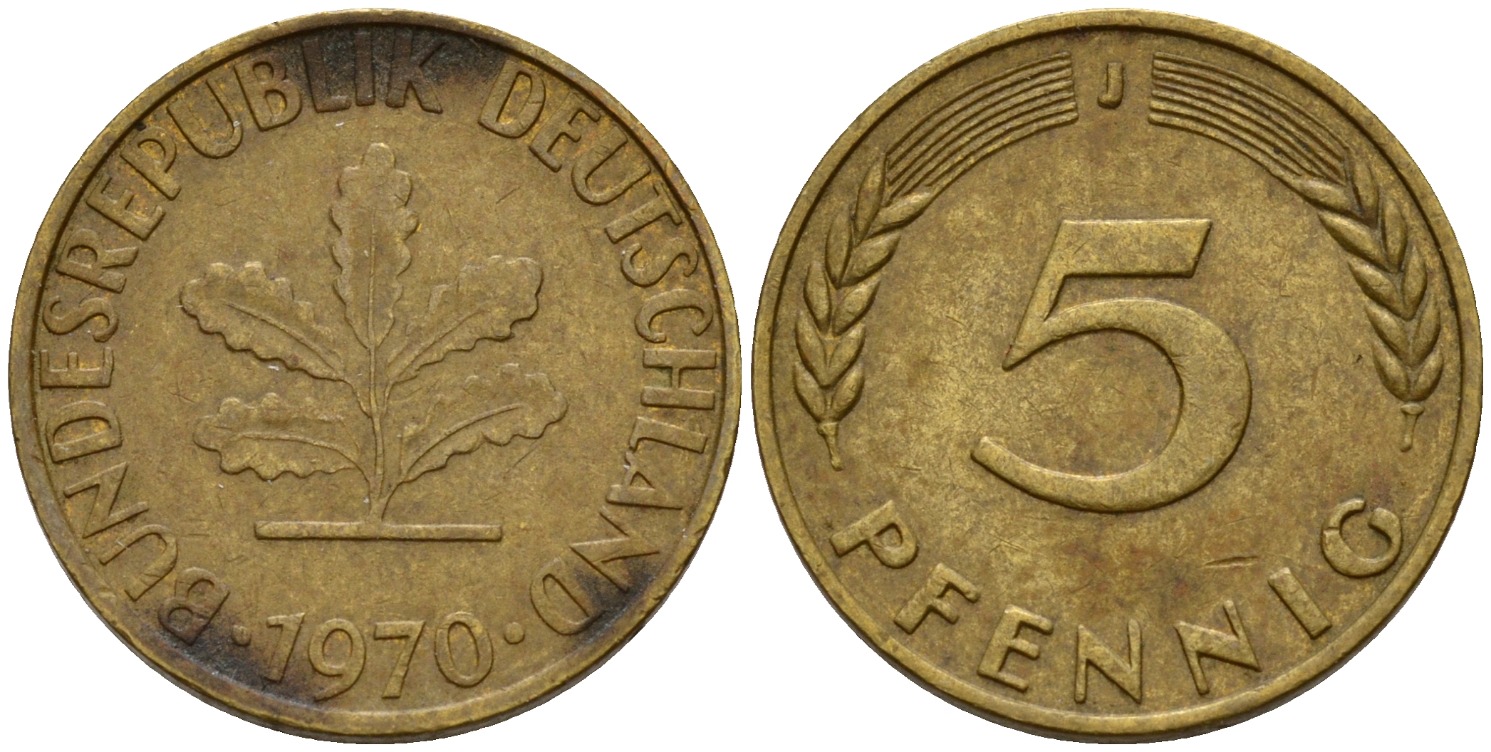 ФРГ 5 пфеннигов 1970 J J.382, KM 107 сталь плакированная латунью    4598-947