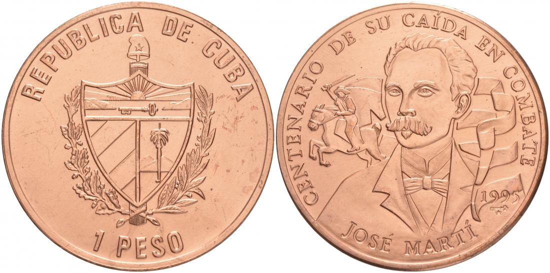 Куба 1 песо 1995 100 лет со дня смерти Хосе Марти KM 519 медь UNC M29-16