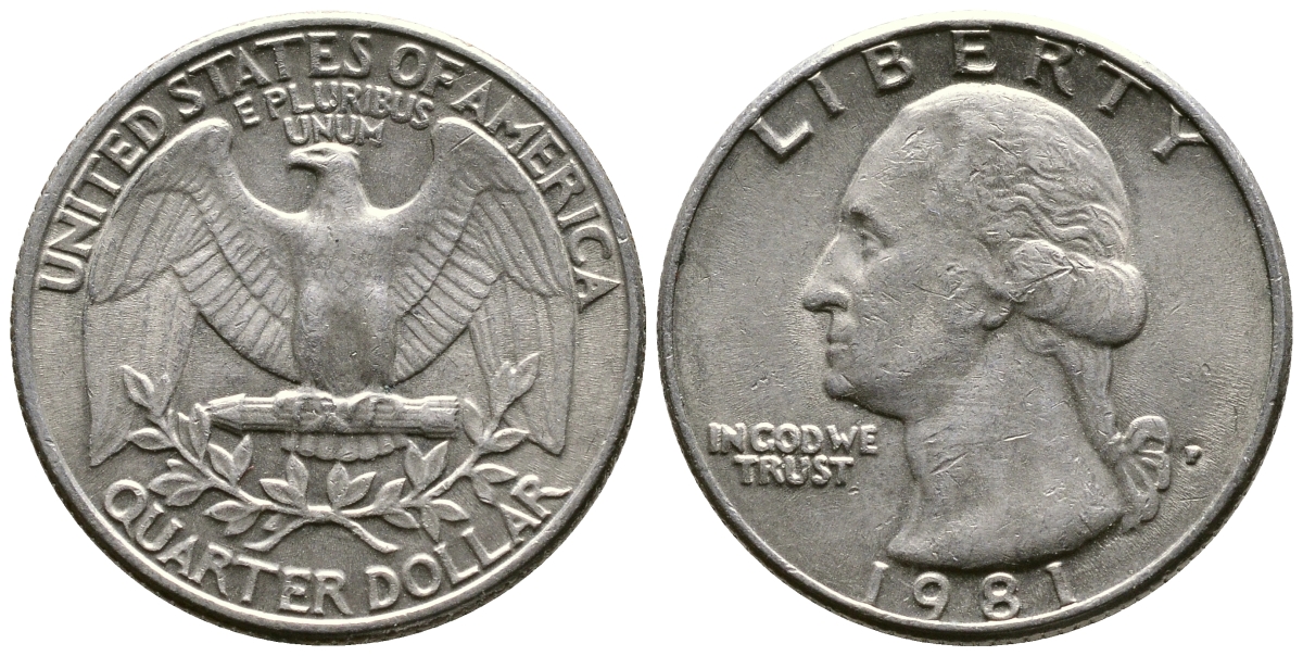 США 25 ЦЕНТОВ = КВОТЕР 1981 P, ВАШИНГТОН KM А164а медь плакированная медно-никелем 57-1034
