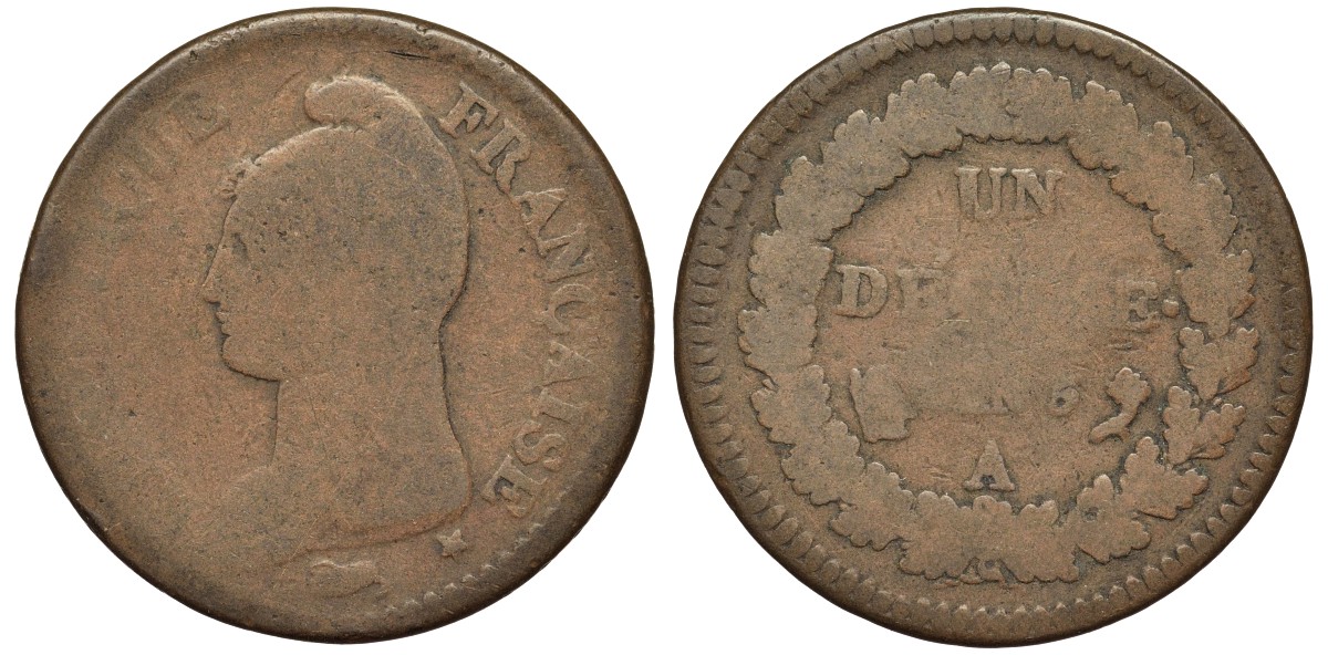 ФРАНЦИЯ 1 ДЕСИМО 1797 A, LAN 5 KM 644.1 бронза 4557-922