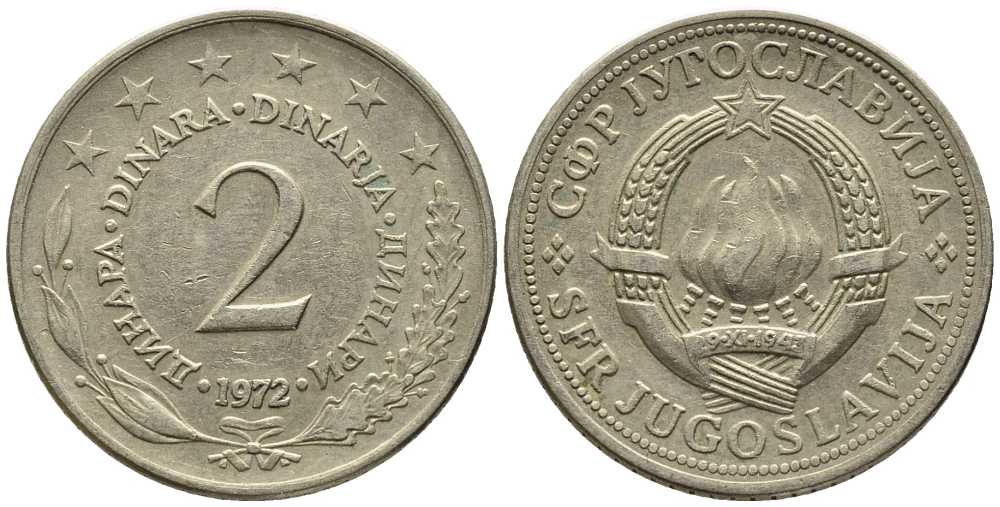 Югославия 2 динара 1972 KM 57 медь никель цинк 24-1235