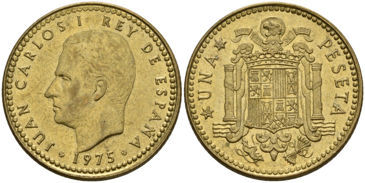 Испания 1 песета 1975 (80) Хуан Карлос I (1975-2014) KM 806 алюминиевая бронза 4604-246