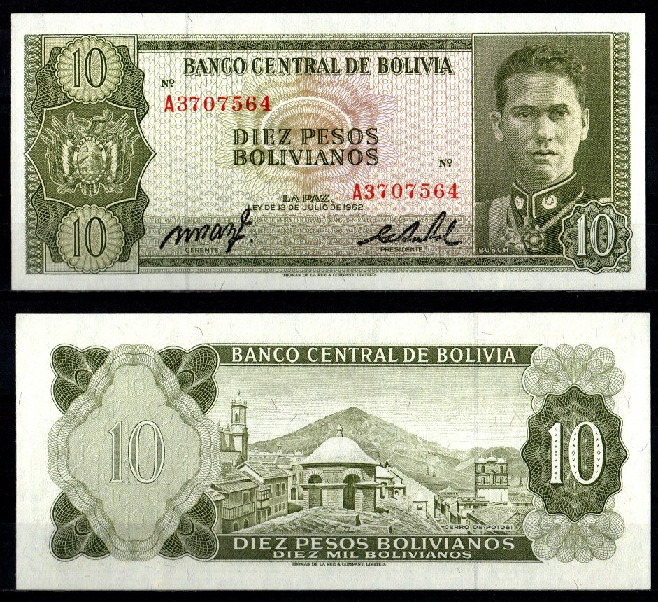 Боливия 10 песо 1962 Pick 154 a (17) бумага UNC (пресс) 6280-15-3-1