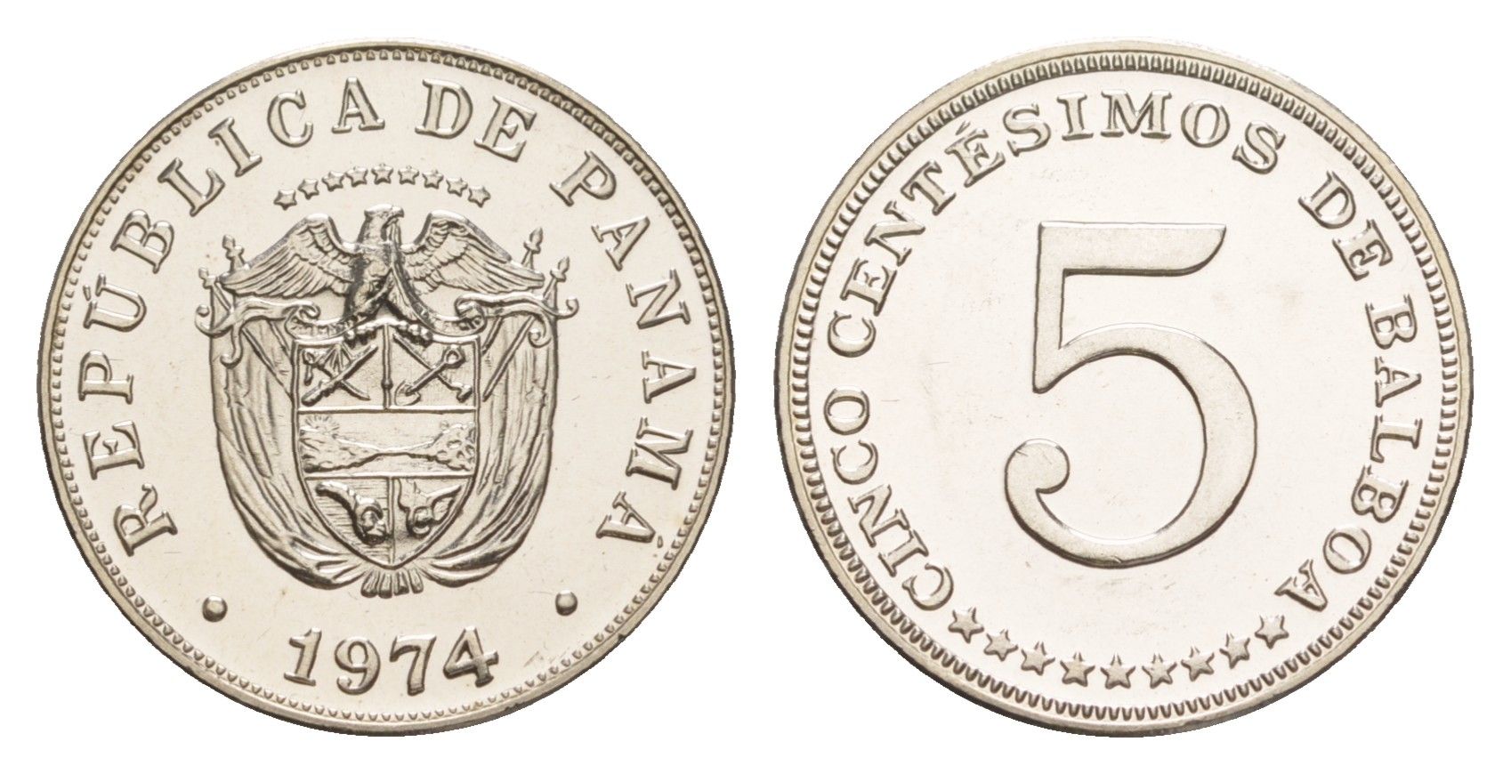 Панама 5 сентесимо 1974 тираж 19.000 экземпляров KM 23.2 медно-никель PROOF 1524-1134