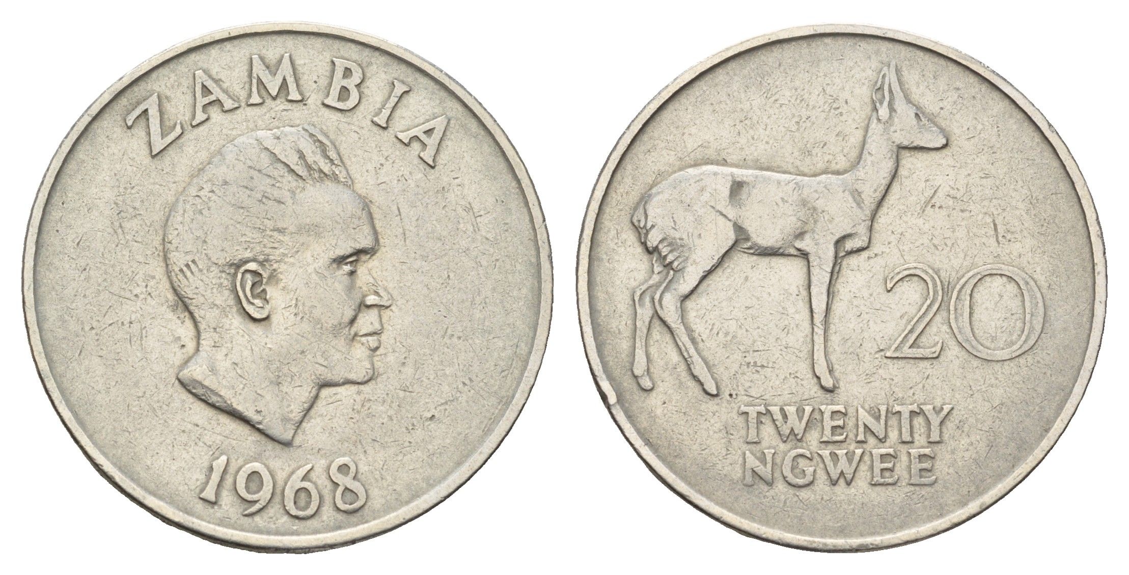 Замбия 20 нгве 1968 Кеннет Каунда, редунки KM 13 медно-никель 4678-1033