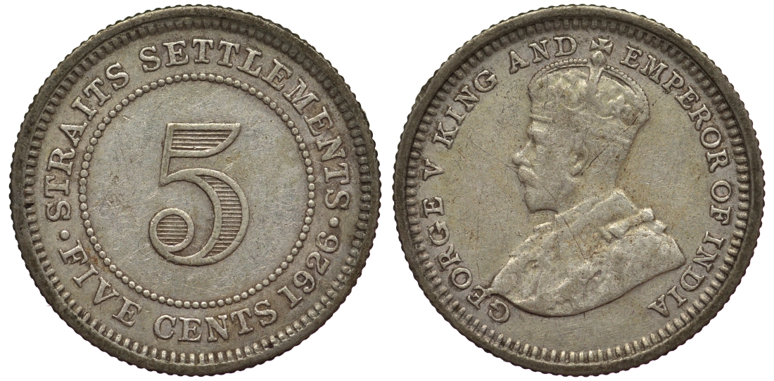 Стрейтс-Сетлментс 5 центов 1926 Георг V (1910-1936) КМ 36 серебро 53-539