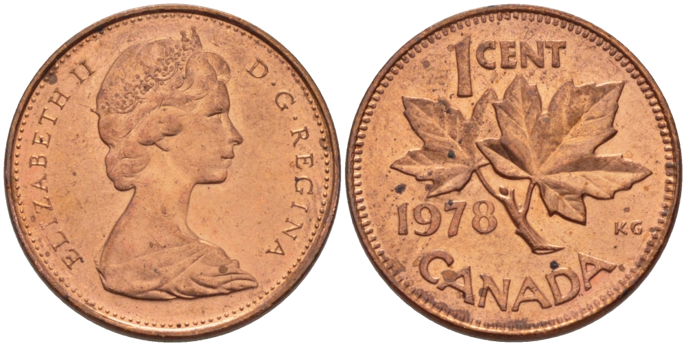 Канада 1 цент 1978 Елизавета II (1952-2022), кленовый лист KM 59.1 бронза 71-444