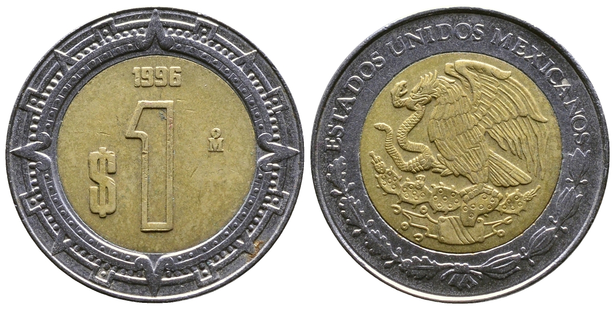 Мексика 1 песо 1996 Мо KM 603 биметалл 4385-452