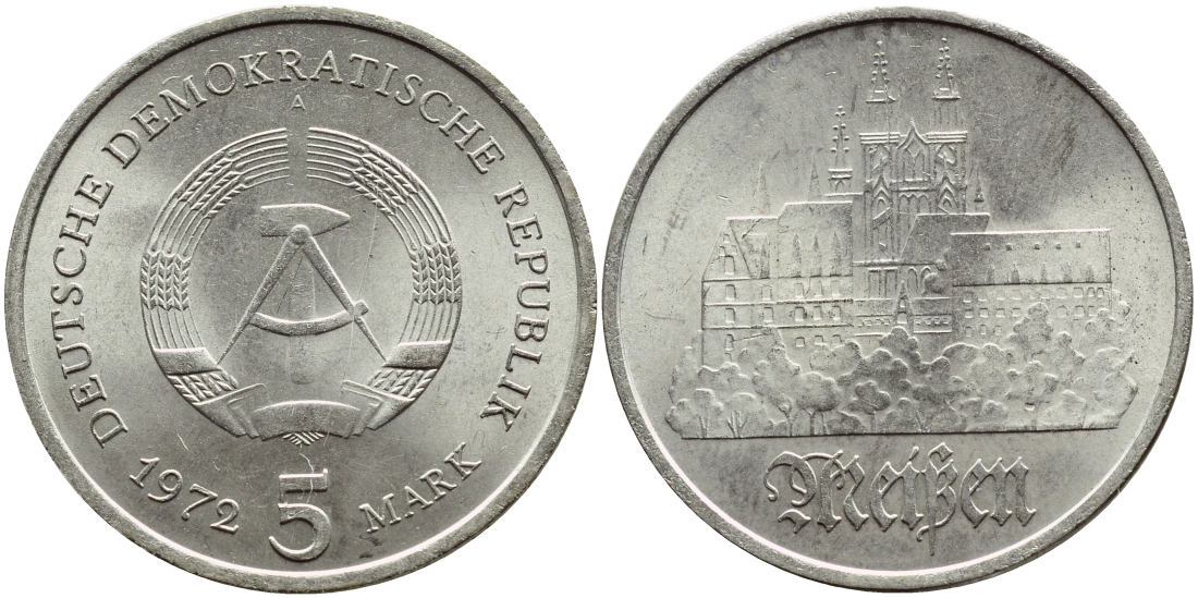 ГДР 5 марок 1972 А, Мейсенский собор KM 37, J. 1543 медно-никель aUNC 4607-531