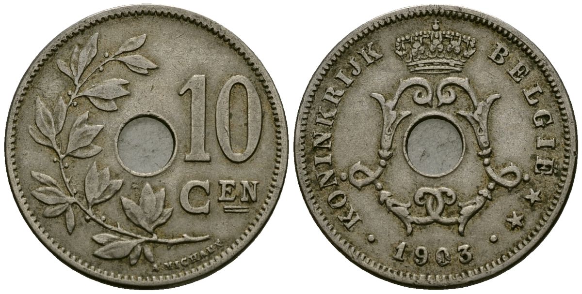 Бельгия 10 сантимов 1903 Belgie KM 49 медно-никель 4172-1117