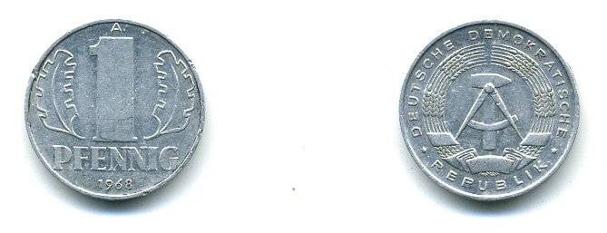 ГДР 1 ПФЕННИГ 1968 А KM 8.1 алюминий 59-1344