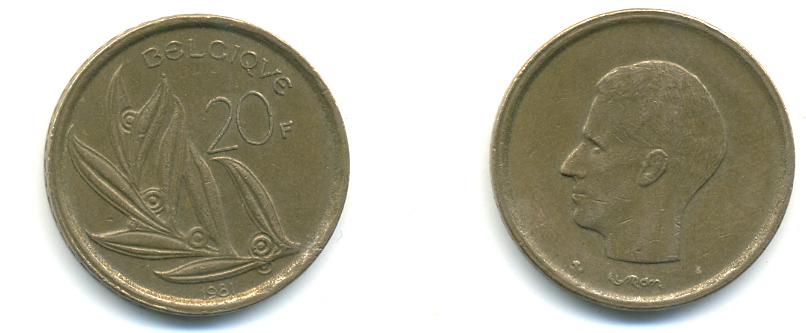 Бельгия 20 франков 1981 Belgique, Бодуэн I (1951-1993) KM 159 никель бронза 176-916