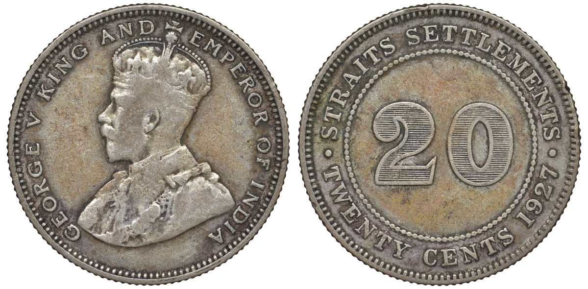Стрейтс-Сетлментс 20 центов 1927 Георг V (1910-1936) КМ 30b серебро 53-753