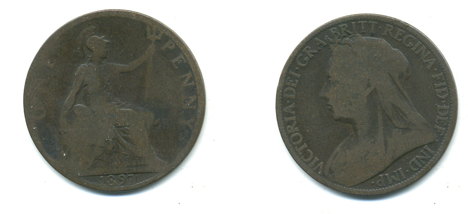 Великобритания 1 пенни 1897 Виктория (1837-1901) KM 790, Spink 3961 бронза 4383-542