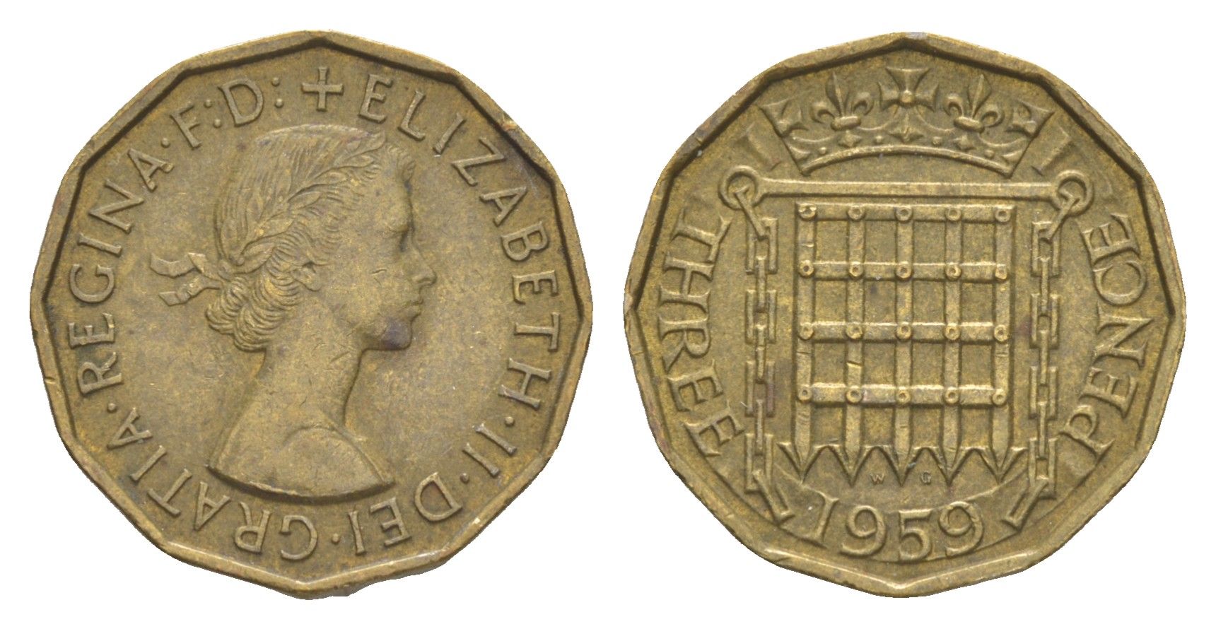 Великобритания 3 пенса 1959 Елизавета II (1952-2022) KM 900, Spink 4153 никель латунь 4571-813