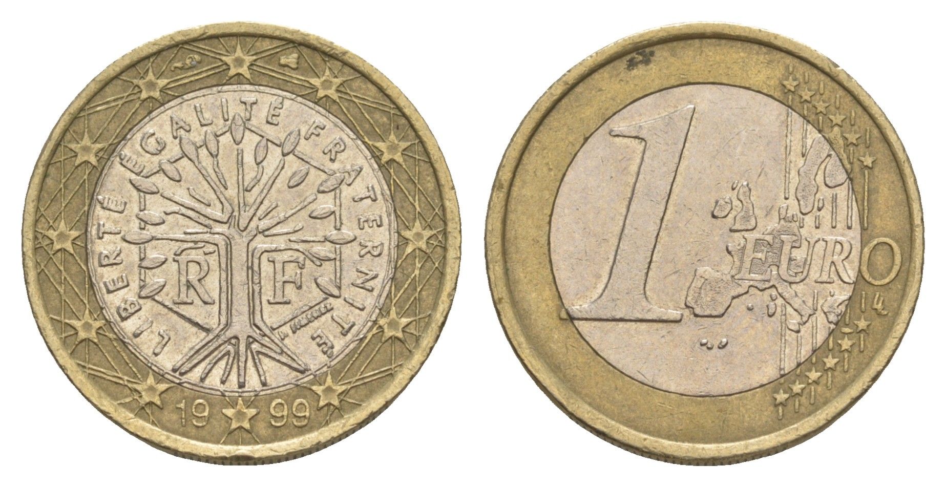 Франция 1 евро 1999 KM 1288 биметалл aUNC 4637-545