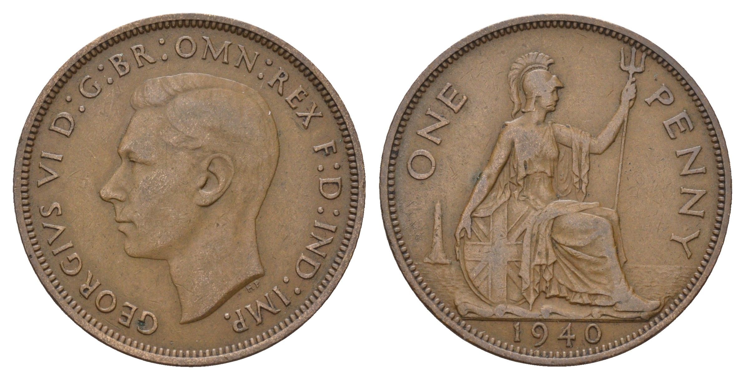 Великобритания 1 пенни 1940 Георг VI (1936-1952) КМ 845, Spink 4114 бронза 4111-112