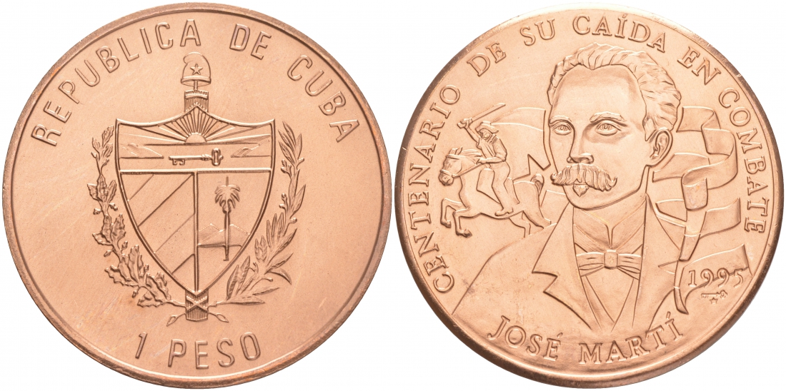 Куба 1 песо 1995 100 лет со дня смерти Хосе Марти KM 519 медь UNC M28-9