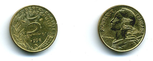 ФРАНЦИЯ 5 САНТИМОВ 1998 ТИП MARIANNE KM 933 медь алюминий никель 46-327