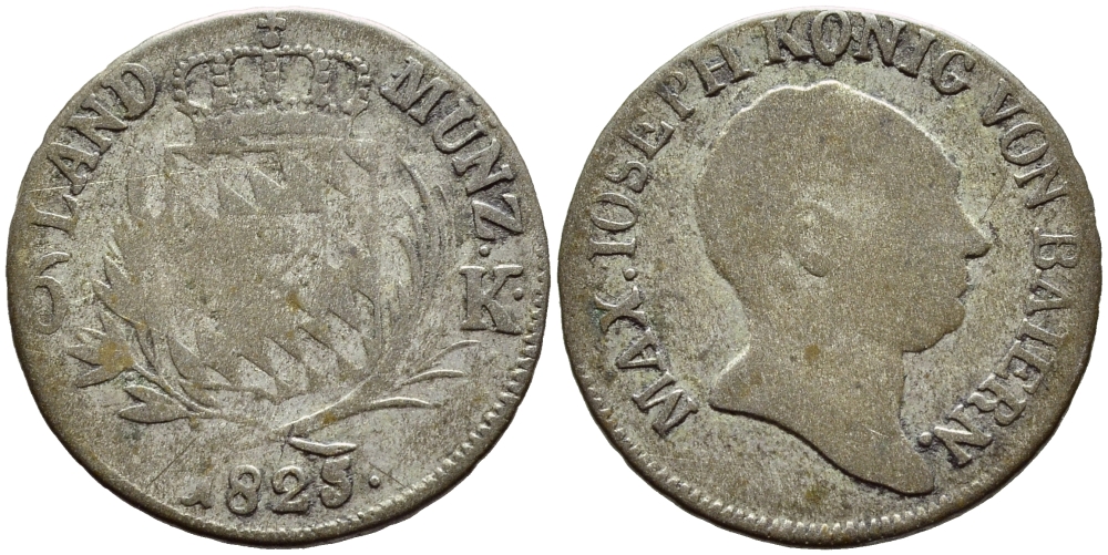 Бавария 6 крейцеров 1825 Максимилиан I Иосиф (1806-1825) KM 346 серебро 177-1449