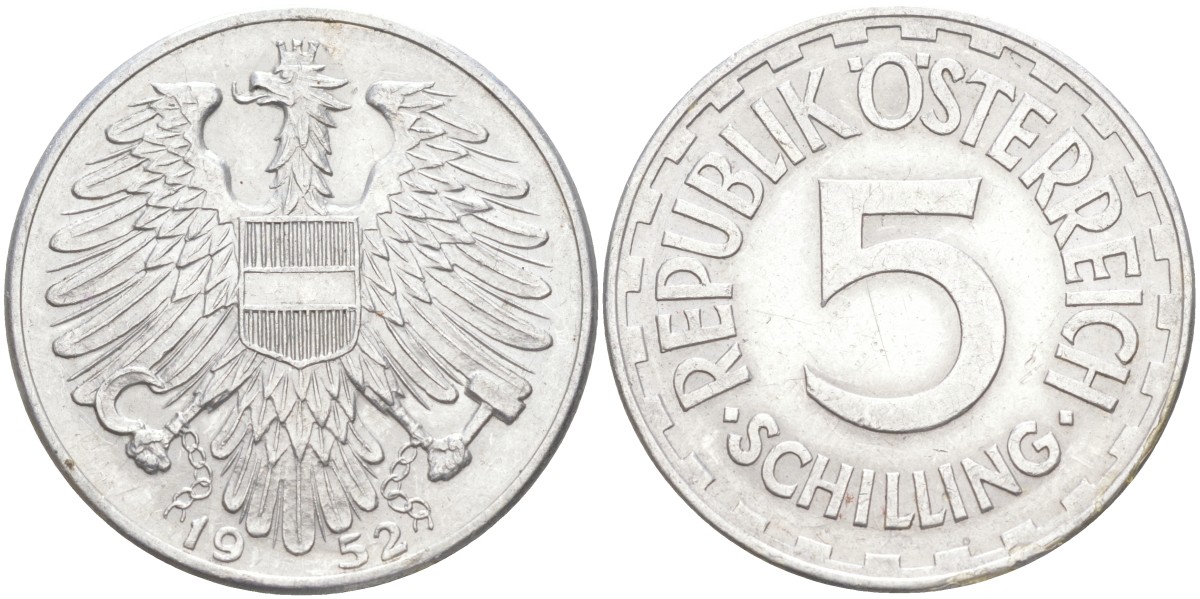 Австрия 5 шиллингов 1952 KM 2879 алюминий 4512-141