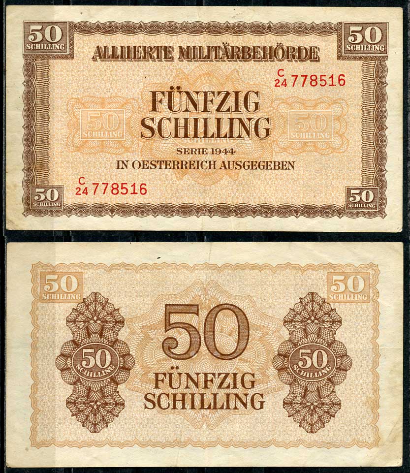 Австрия, Союзные военные власти 50 шиллингов 1944 Allierte Militaerbehoerde Pick 109 a  бумага 00-00