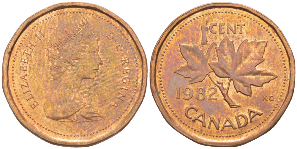 Канада 1 цент 1982 Елизавета II (1952-2022), кленовый лист KM 132 бронза 4181-1263