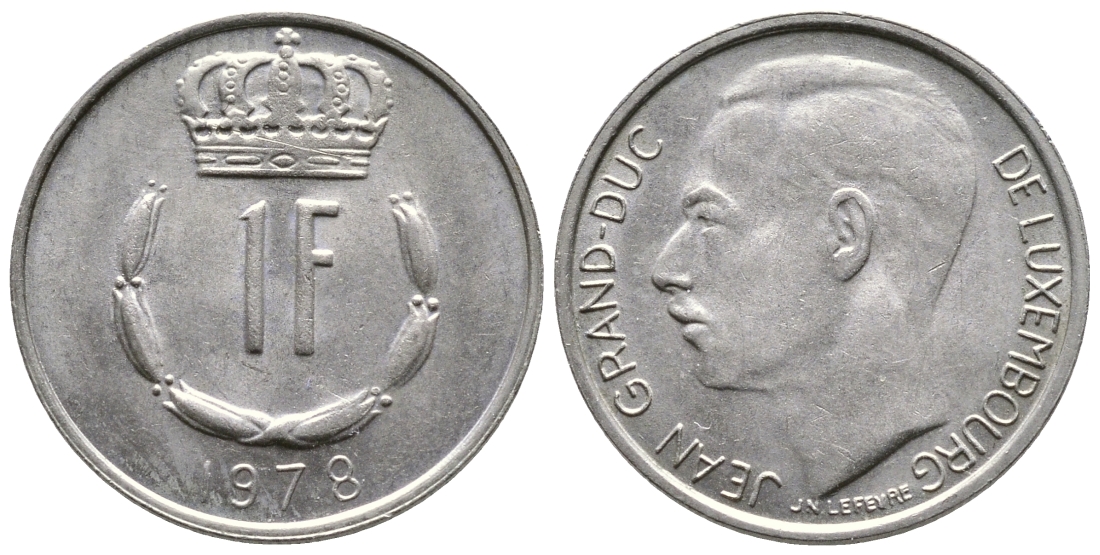 ЛЮКСЕМБУРГ 1 ФРАНК 1978 ВЕЛИКИЙ ГЕРЦОГ ЖАН (1964-2000) KM 55 медно-никель 4364-136