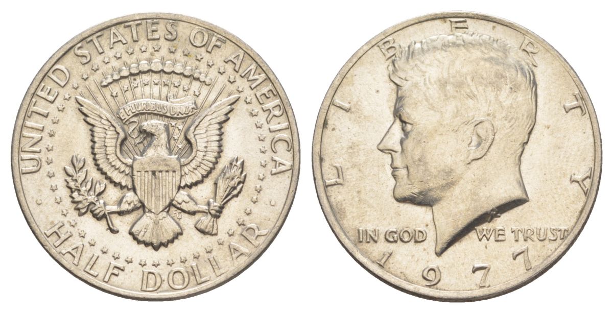 США 1/2 доллара (50 центов) 1977 Джон Кеннеди KM A202b медь плакированная медно-никелем aUNC 4536-1026