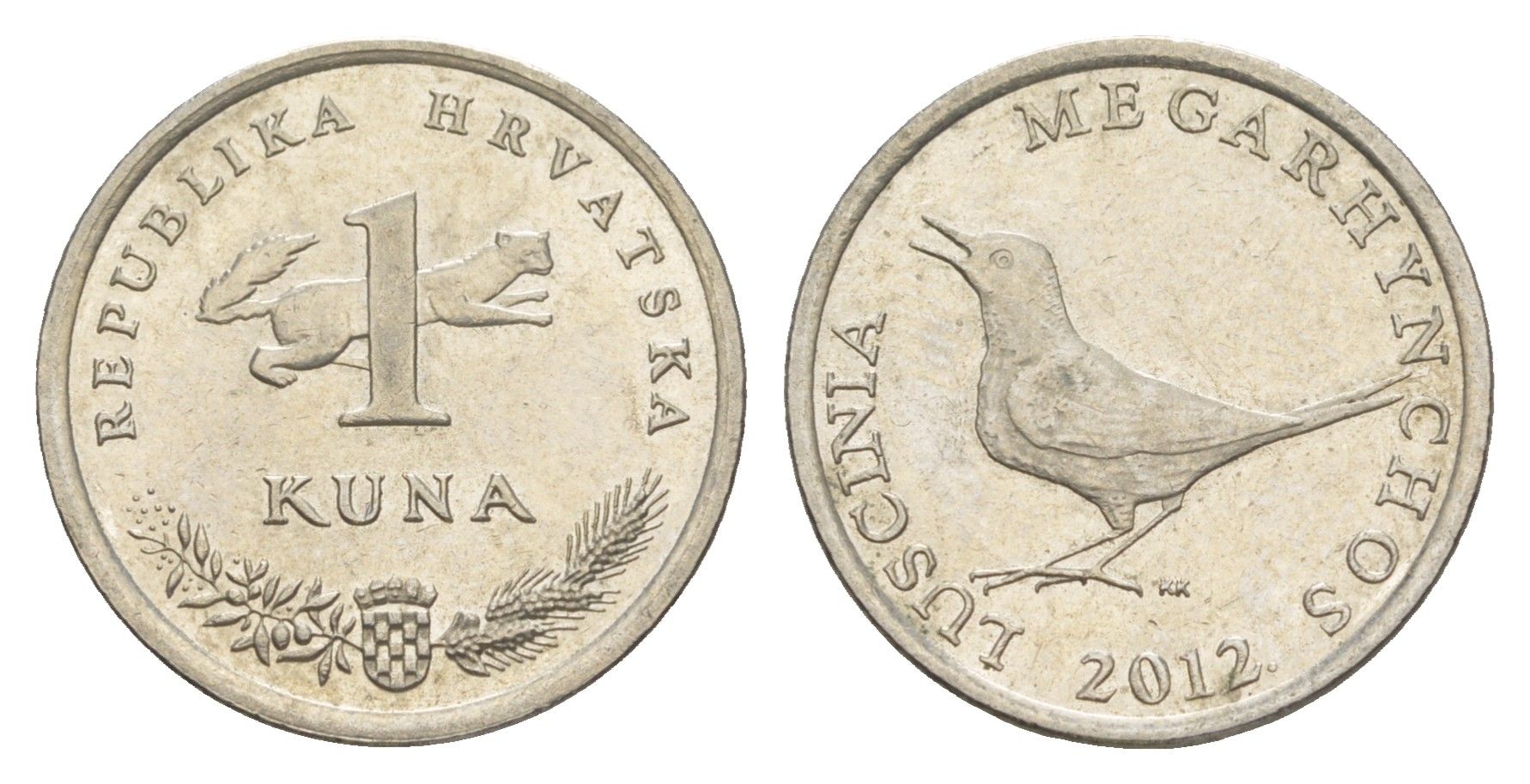 Хорватия 1 куна 2012 западный соловей, четный год KM 20.2 медь цинк никель aUNC 4573-253
