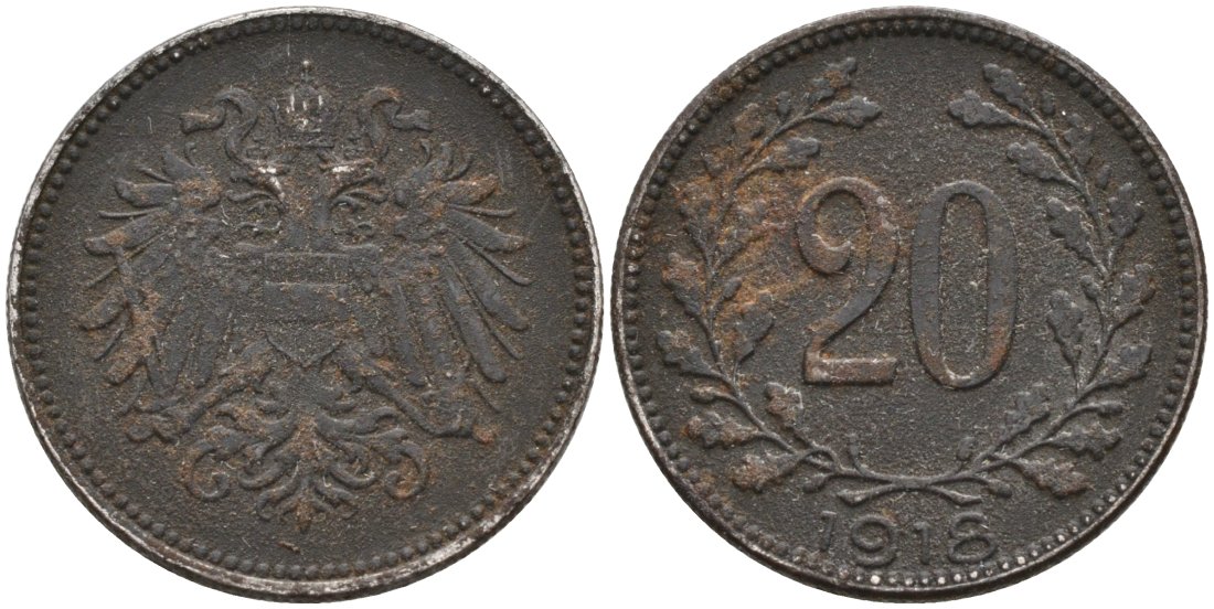 Австрия 20 геллеров 1918 KM 2826 железо 4571-732
