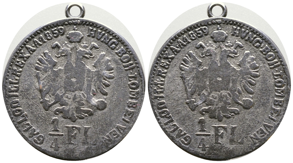 АВСТРО-ВЕНГРИЯ ЖЕТОН С КОЛЬЦОМ ДЛЯ НОСКИ ND 1/4 ФЛОРИНА 1859 белый металл 4389-713