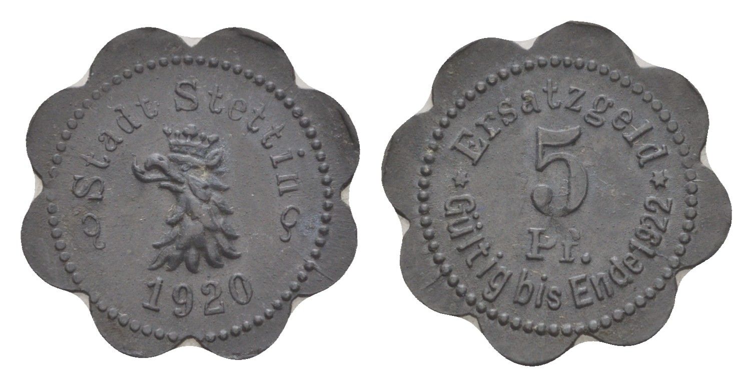 Щецин 5 пфеннигов 1920 Funck 522.4 цинк 4639-213