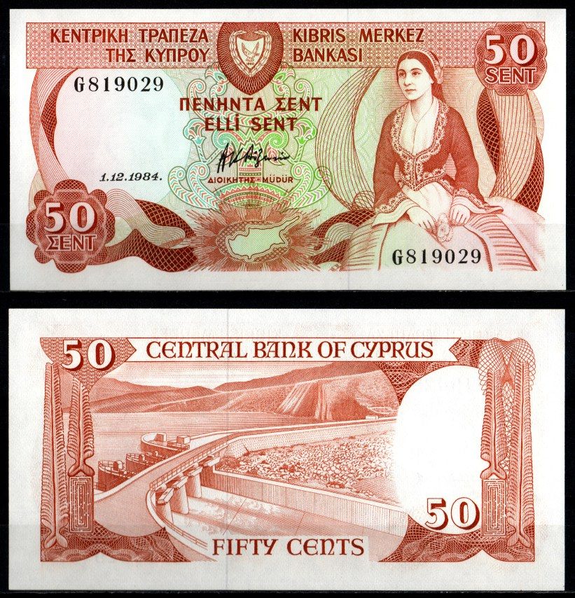 Кипр 50 центов 1984 Pick 49 бумага UNC (пресс) 2198-30-2-2