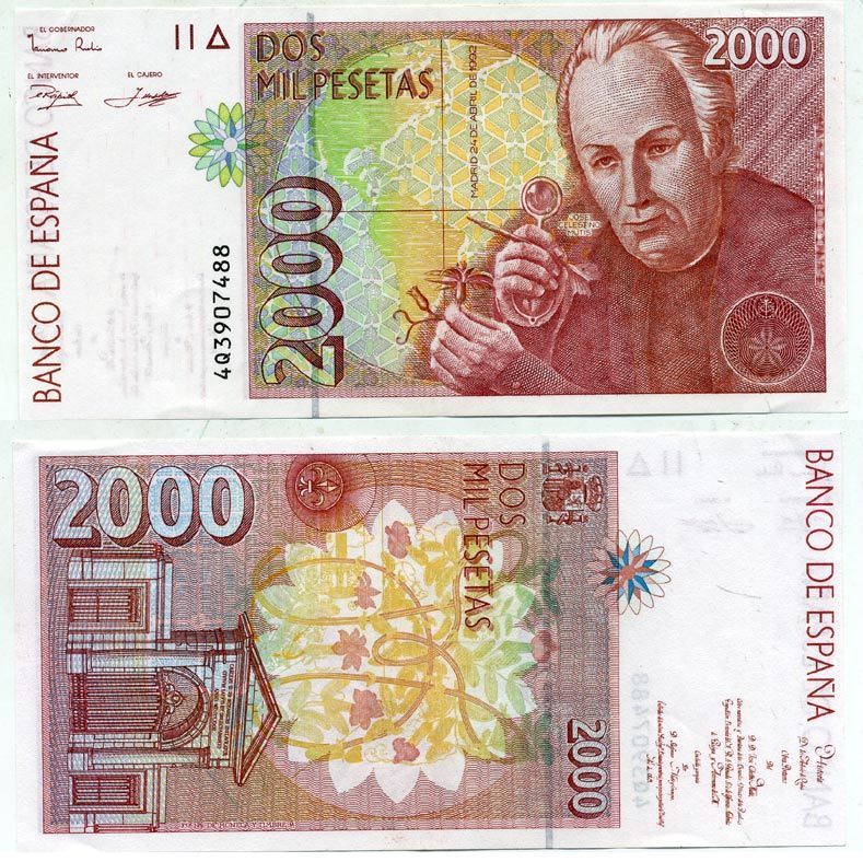 ИСПАНИЯ 2000 ПЕСЕТ 1992 (1996) Pick 164 бумага 7484-3-1