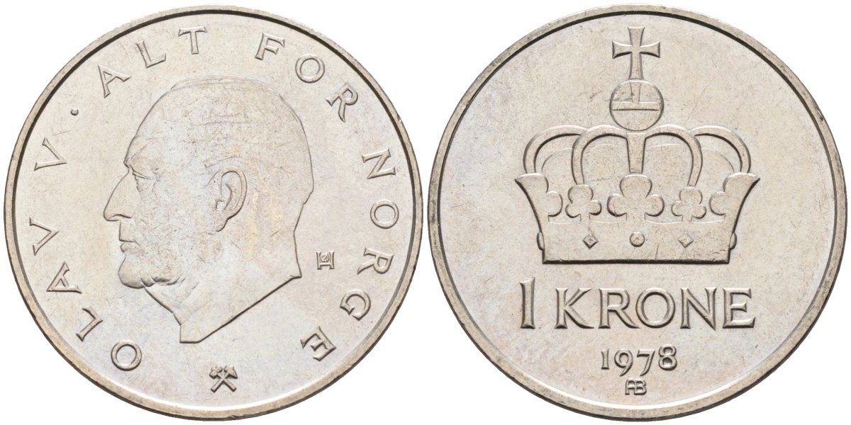 Норвегия 1 крона 1978 Улаф V (1958-1991) KM 419 медно-никель UNC 4561-1051
